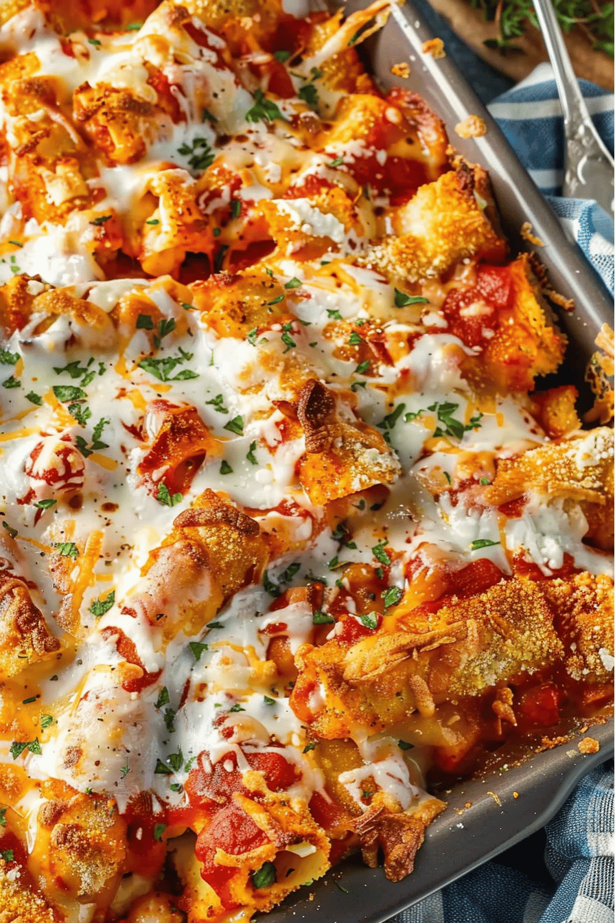 Rich and flavorful baked pasta with golden breadcrumbs and cheese pulling off each bite.