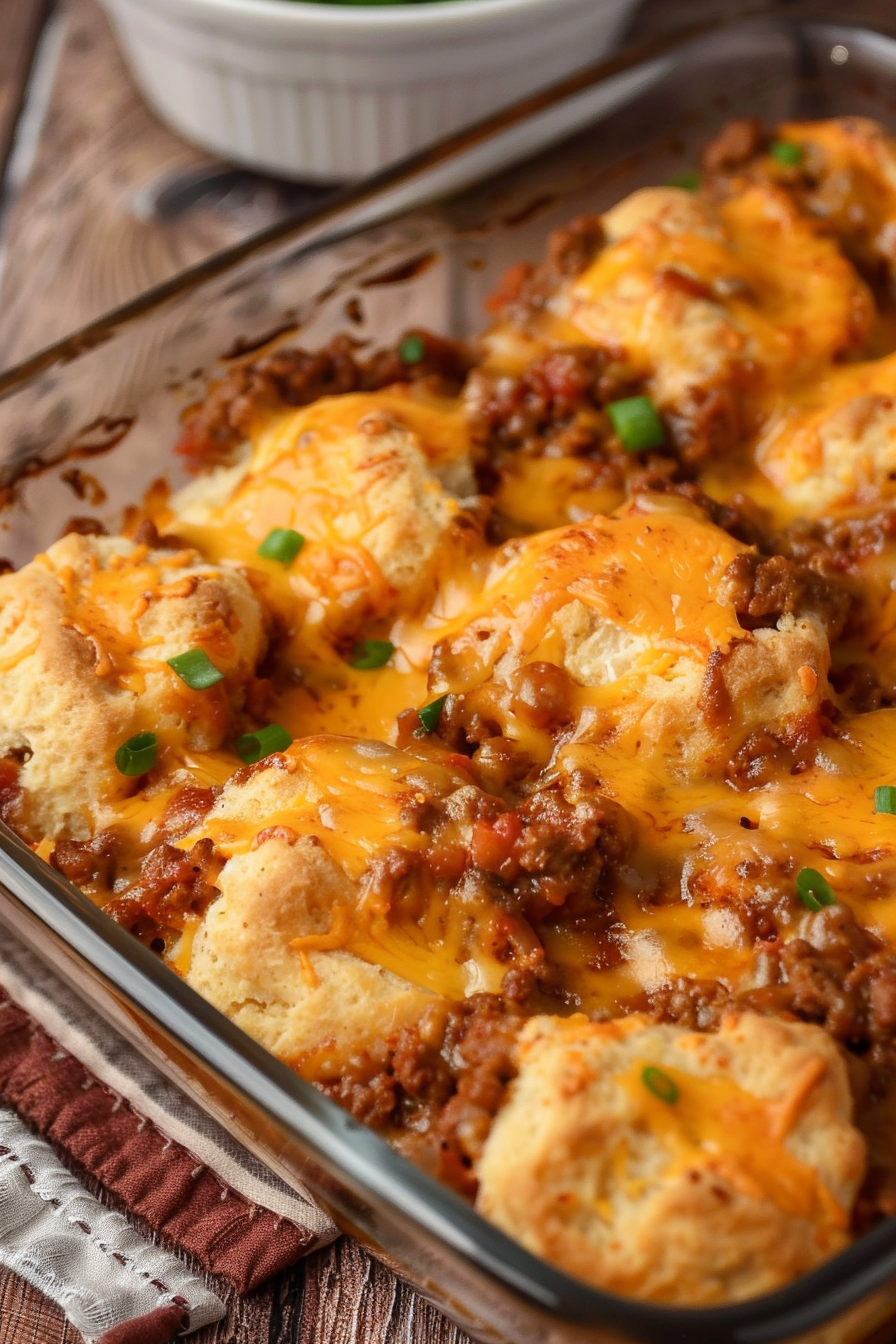 Sloppy Joe casserole topped with fresh parsley for a touch of color, ready to be served.