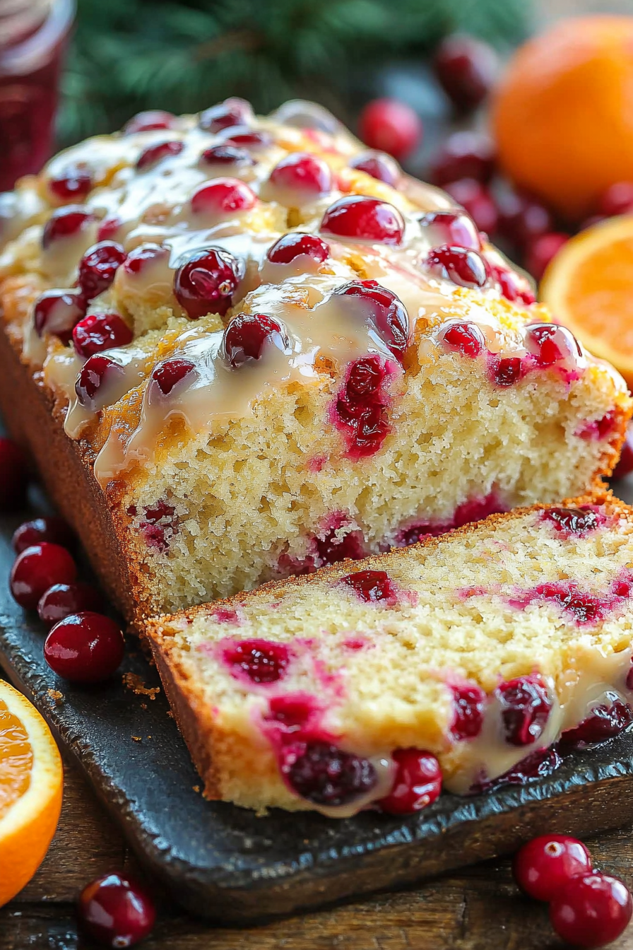 Cranberry Orange Bread recipe Savor the delightful blend of tangy cranberries and citrus zest in our Cranberry Orange Bread, topped with a luscious orange glaze. Perfect for dessert or a festive brunch!