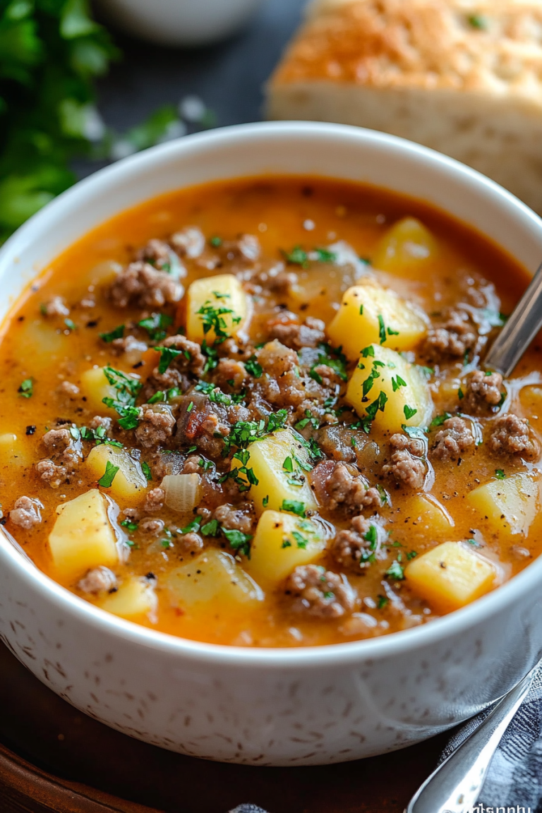 Enjoy a comforting bowl of Crock Pot Hamburger Potato Soup, featuring ground beef, creamy potatoes, and rich broth. Easy to prepare and perfect for any family dinner!