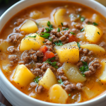 Enjoy a comforting bowl of Crock Pot Hamburger Potato Soup, featuring ground beef, creamy potatoes, and rich broth. Easy to prepare and perfect for any family dinner!