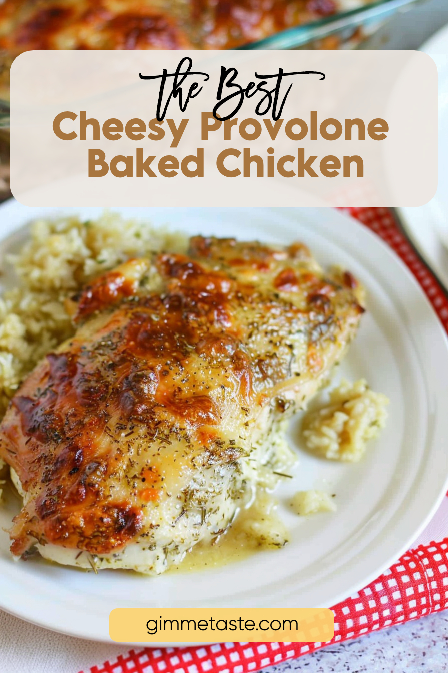 A hearty piece of cheesy chicken on a plate paired with rice, highlighting the rich and creamy baked topping.