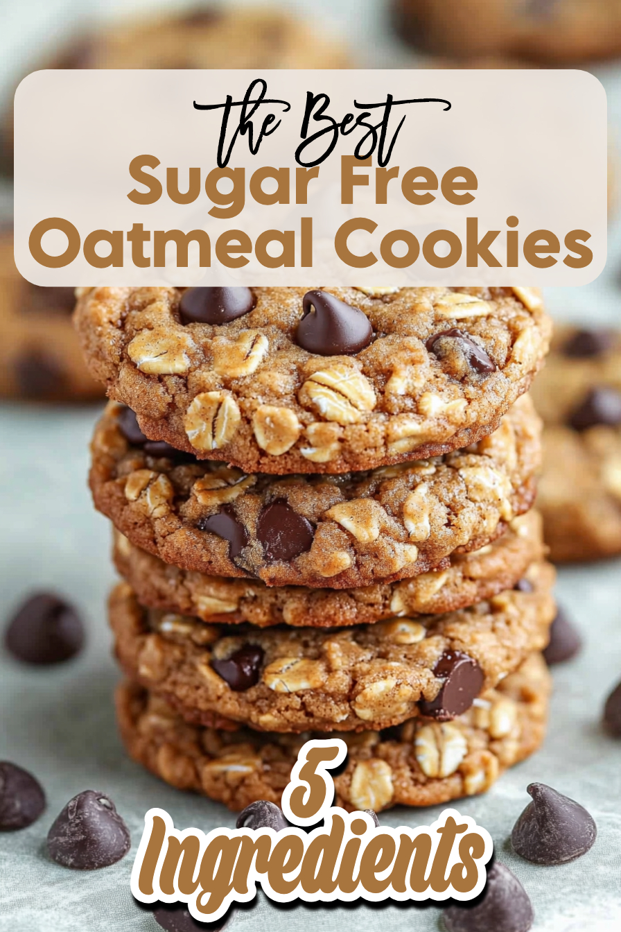 A stack of freshly baked Heavenly Healthful Oatmeal Peanut Butter Cookies, with rich dark chocolate chips prominently displayed, nestled among scattered chocolate chips on a light surface.