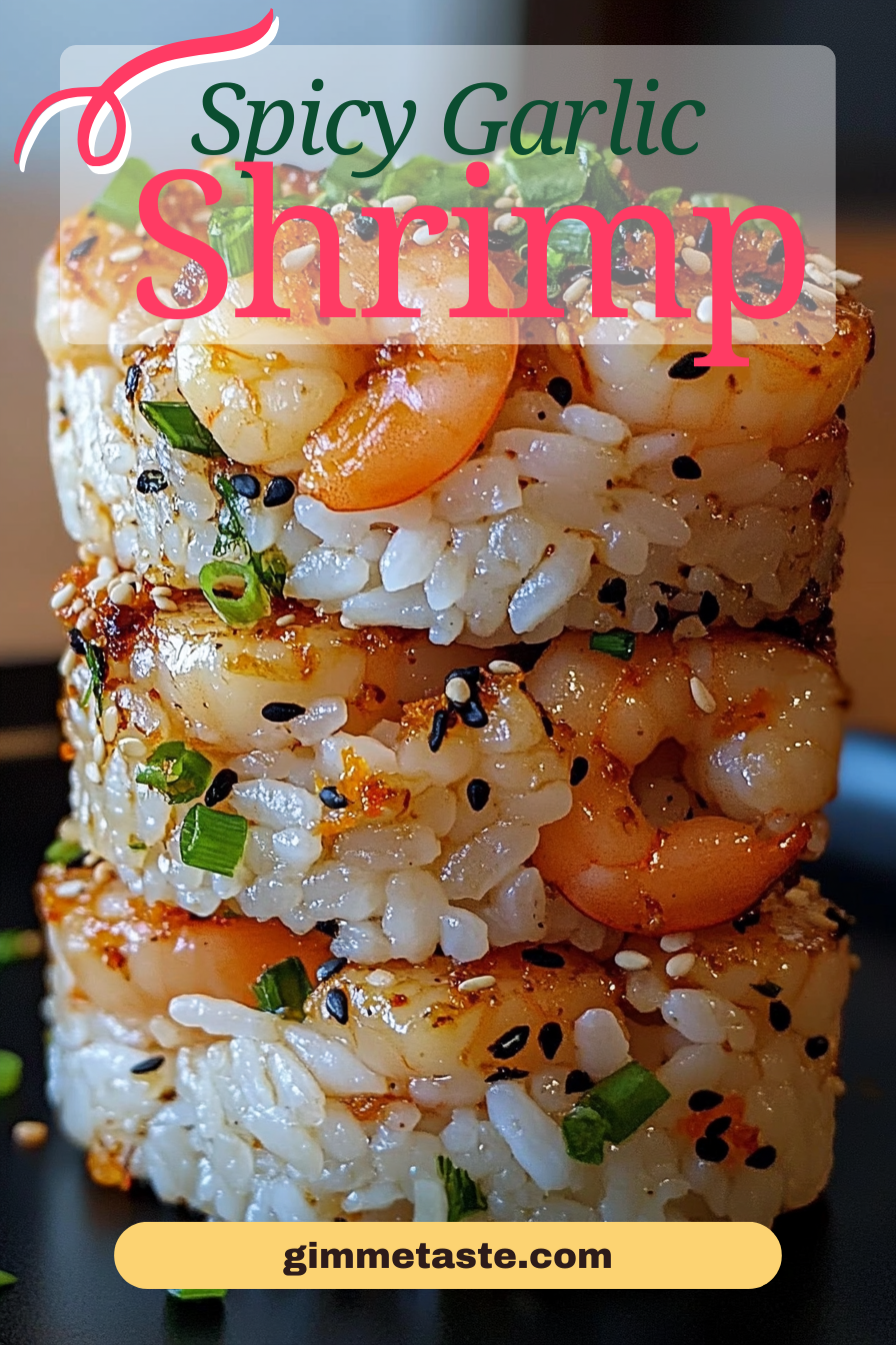 spicy garlic shrimp sushi stack, spicy garlic shrimp sushi stack recipe, easy spicy garlic shrimp sushi stack