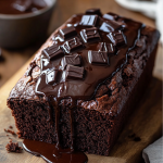 Hot Fudge Brownie Bread with glossy milk chocolate ganache drizzle, rich and fudgy loaf on parchment paper.