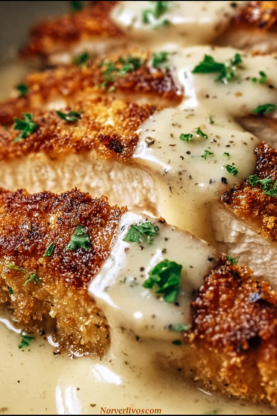 Parmesan Crusted Chicken with Creamy Garlic Sauce