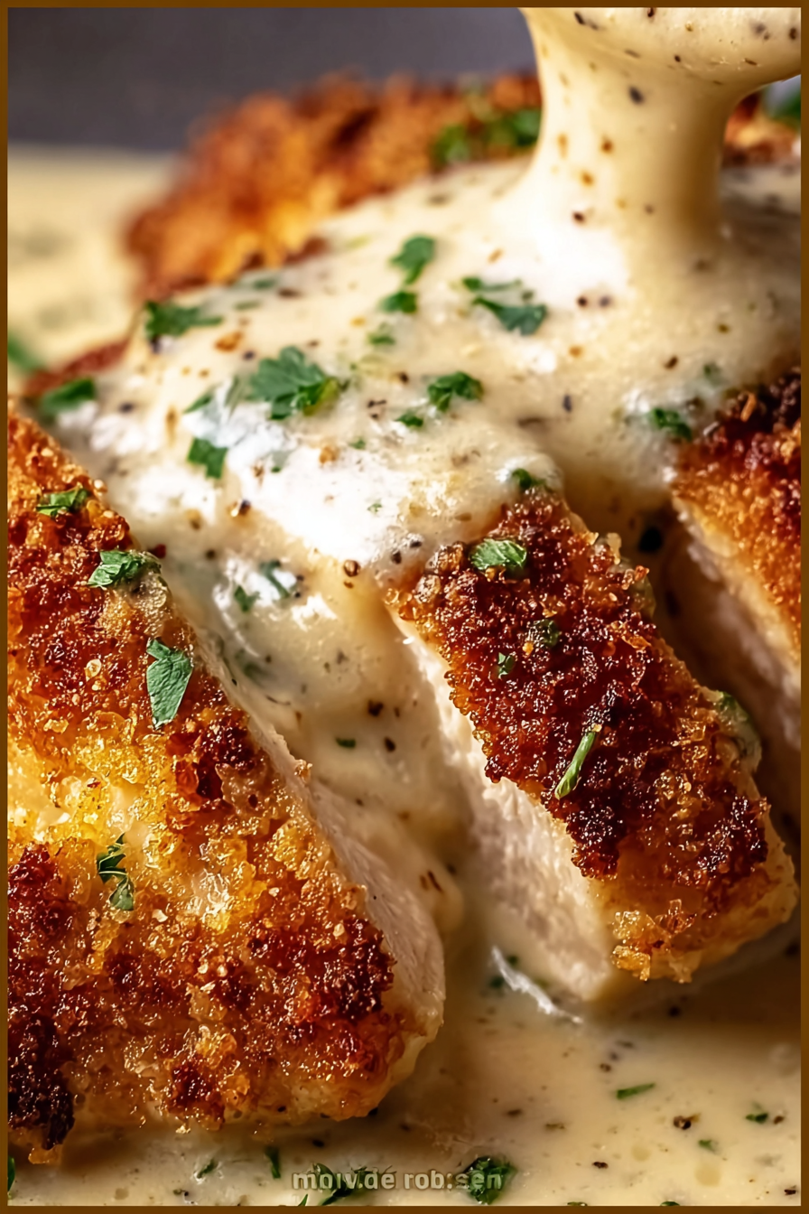 Parmesan Crusted Chicken with Creamy Garlic Sauce