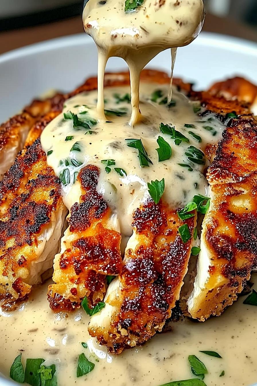 Parmesan Crusted Chicken with Creamy Garlic Sauce