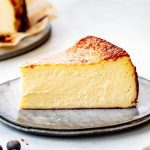 Loaf pan Basque cheesecake with a golden burnt top and creamy center