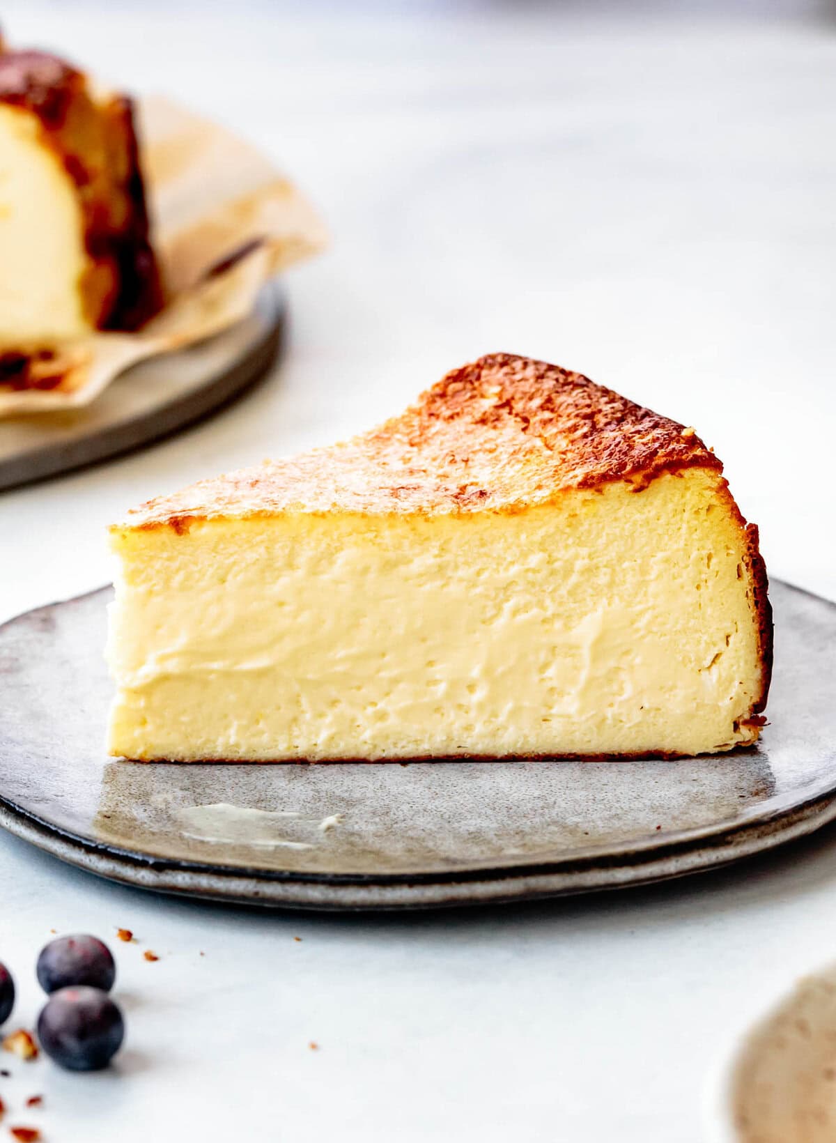 Loaf pan Basque cheesecake with a golden burnt top and creamy center