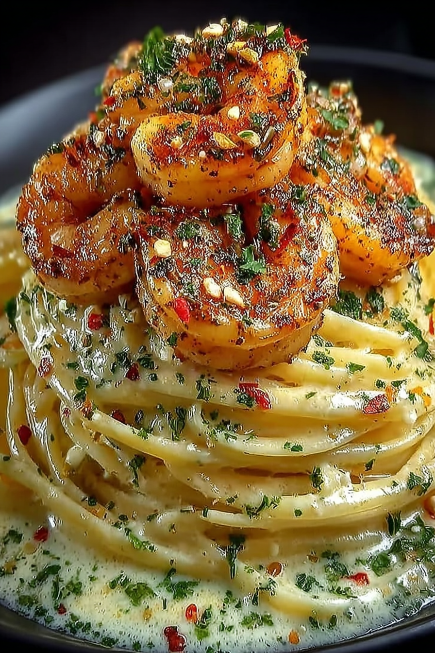 Shrimp sautéing in butter and olive oil in a skillet until pink and lightly golden