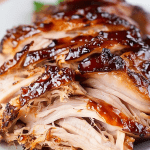 Melt-in-your-mouth sweet Hawaiian crockpot chicken close-up