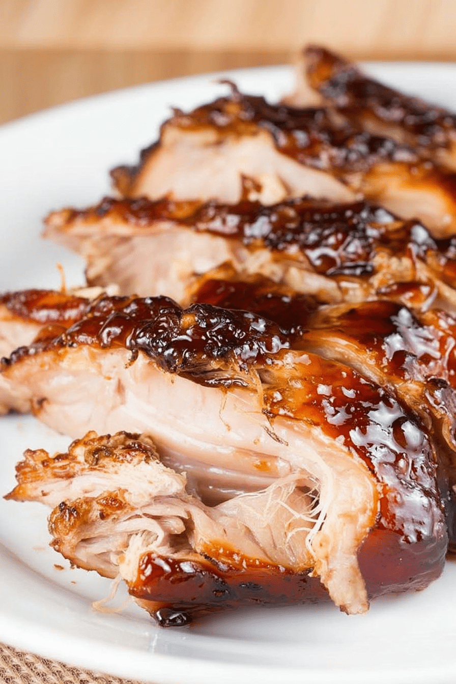 Melt-in-your-mouth sweet Hawaiian crockpot chicken close-up