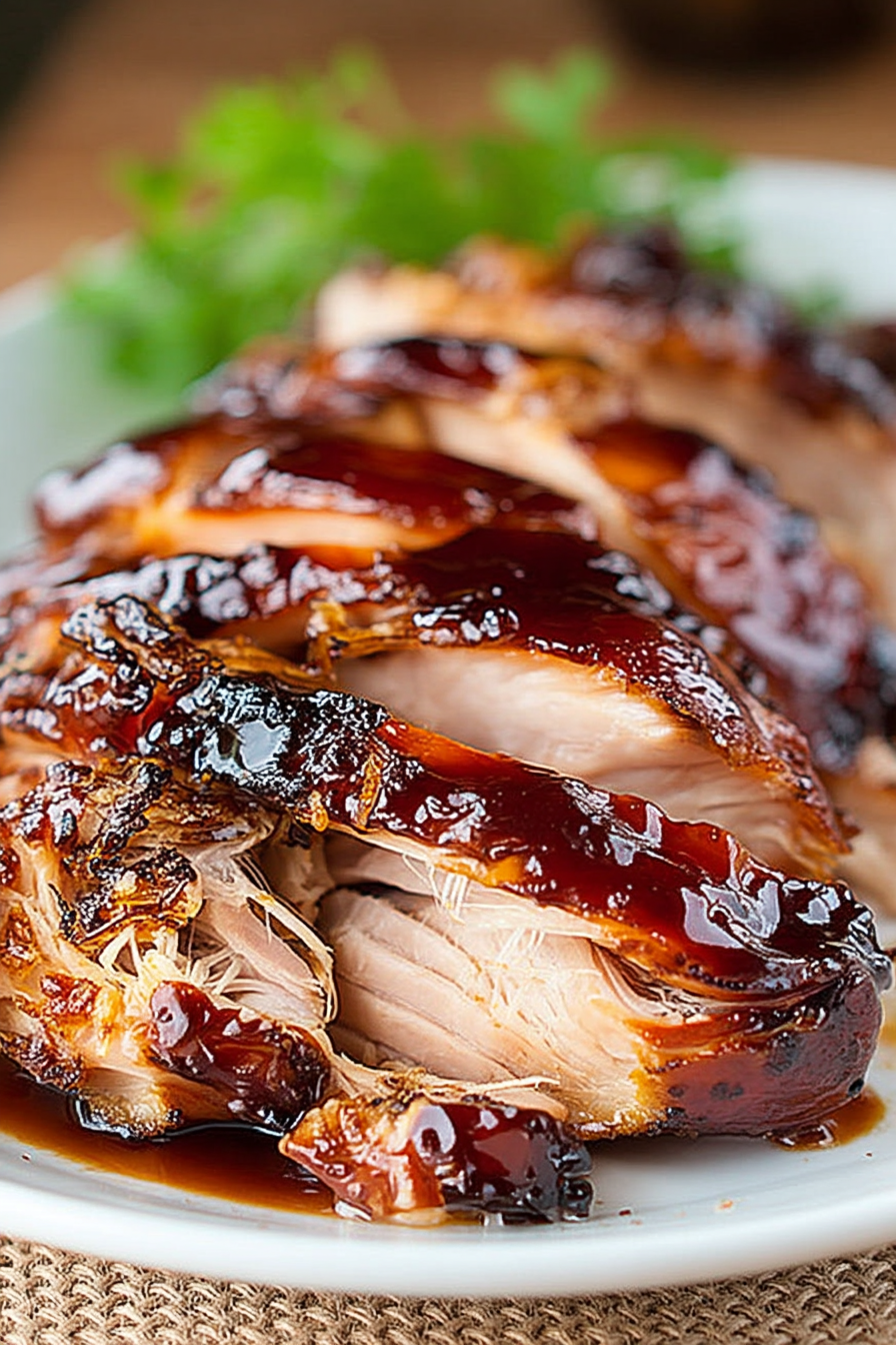 Melt-in-your-mouth sweet Hawaiian crockpot chicken close-up