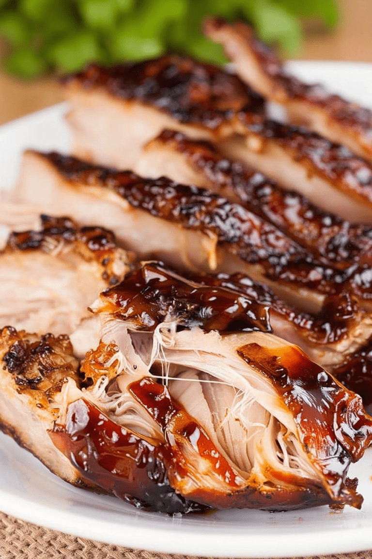 Melt-in-your-mouth sweet Hawaiian crockpot chicken close-up